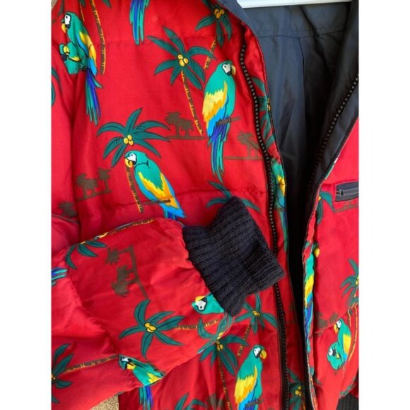 Vintage 90s Tropical Parrot Down-Filled Jacket, Size Large Kids - Picture 13 of 14